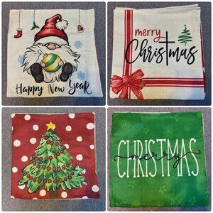 4 Whimsical Christmas Holiday Cushion Pillow Covers